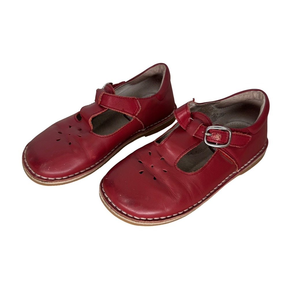 LAMOUR Girls Red Leather Mary Jane T Strap Buckle Shoes Kids Size 1 Style 751
